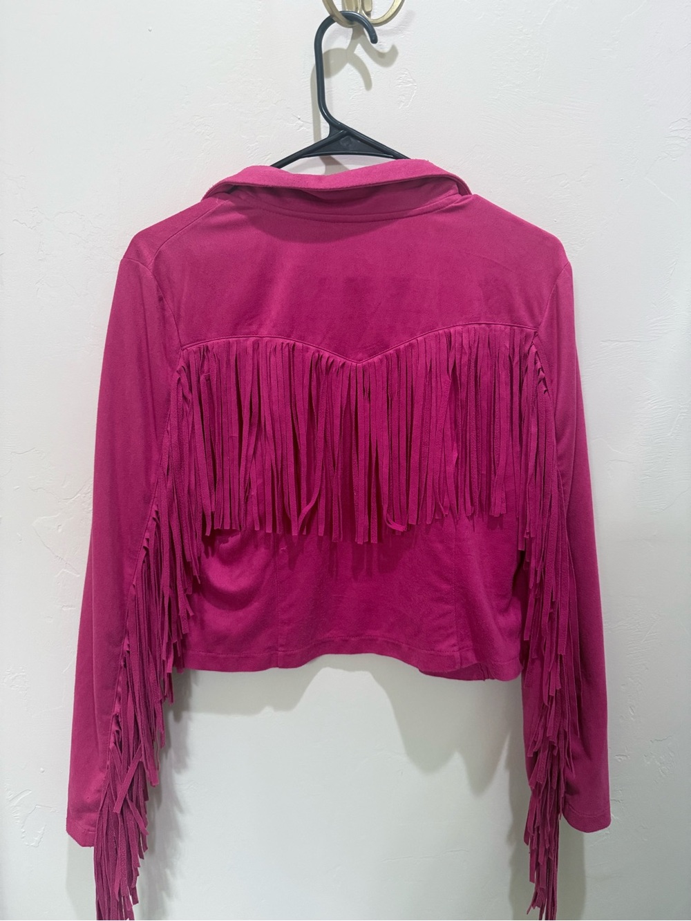 Women's Fuchsia Fringe Jacket - Stylish Cropped Coat